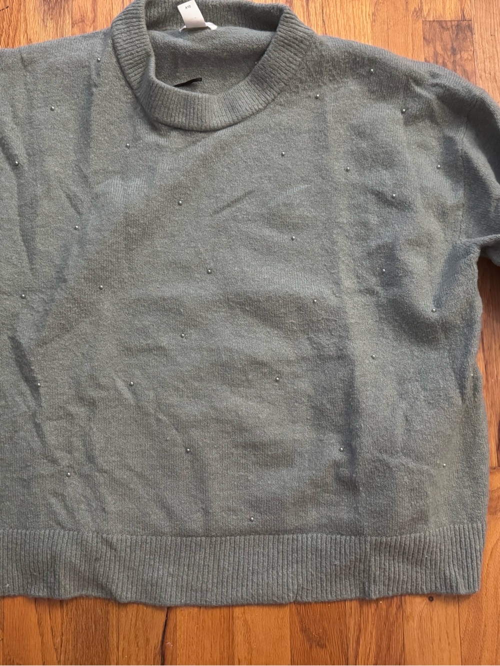 H&M Men's Olive Gray Crewneck Sweater with Beaded Detailing